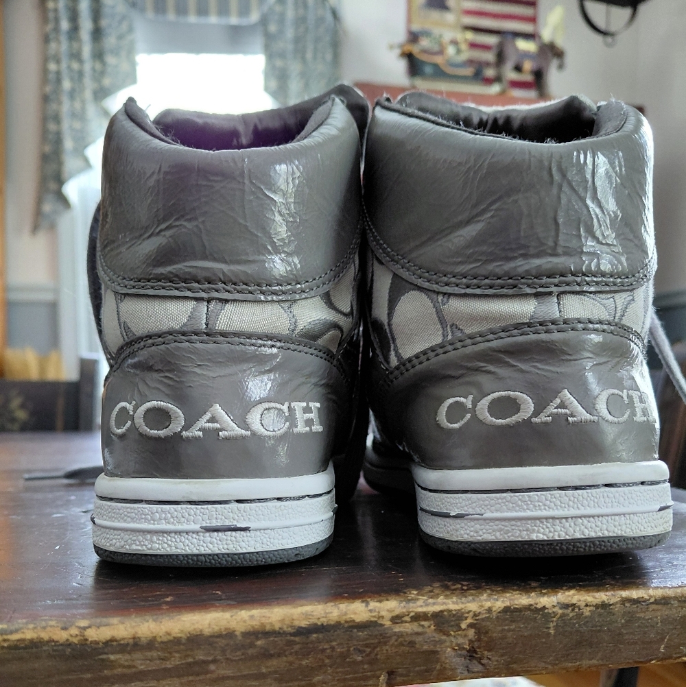 Coach Norra olive gray logo print high top sneakers Womens 5.5 - Picture 4 of 9